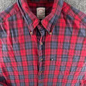 Brooks Brothers Medium Flannel Button Up Shirt Red Blue Plaid Long Sleeve Cotton